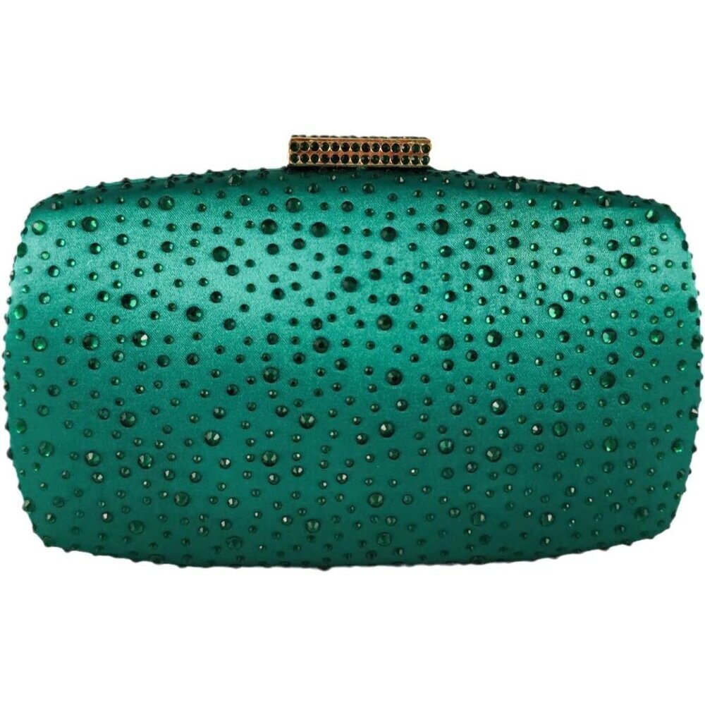🆕 Women Green Crystal Clutch Purses Evening Wedding Party Bridal Rhinestone Bag